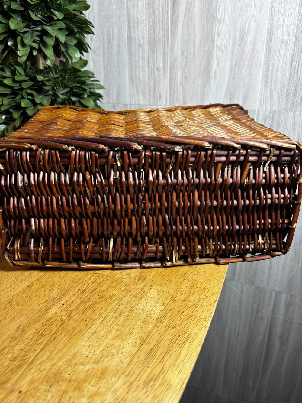 Large Handwoven Wicker Storage Basket with Rustic Rolled Handles Farmhouse Decor